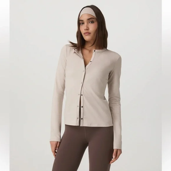 Vuori Long Sleeve Halo Snap Cardigan Extra Small Ecru Heather - Picture 4 of 9